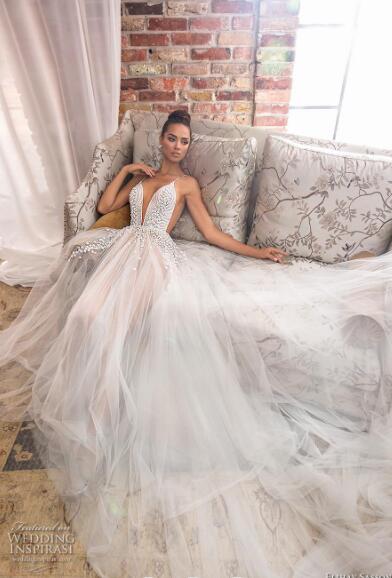 Elihav Sasson 2019 Lace Wedding Dress Spaghetti V Neck Bridal Gowns Custom vestido de novia Appliqued A Line Wedding Gowns Cheap