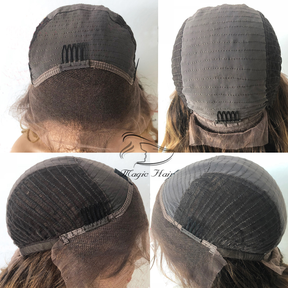 180 Density Two Tone Lace Front Human Hair Wigs With Baby Hair Remy Ombre Brown Honey Blonde Curly Wig For Women