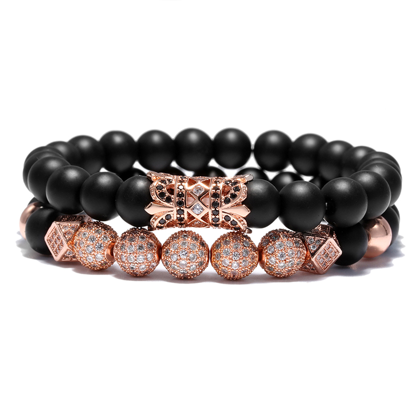 Crystal Ball Ethnic Hollow Rivet Charm Bracelets Set For Women Men Jewelry Matte Beaded Bracelet Accessories