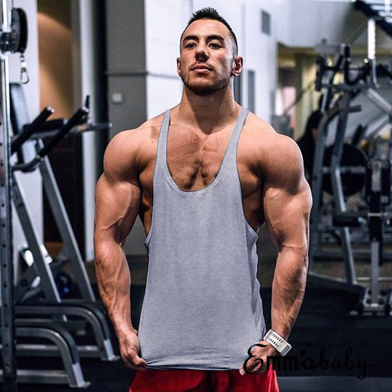 Mens G ym Vest Racerback Bodybuilding Muscle Stringer Plain Tank Top Fitness NEW