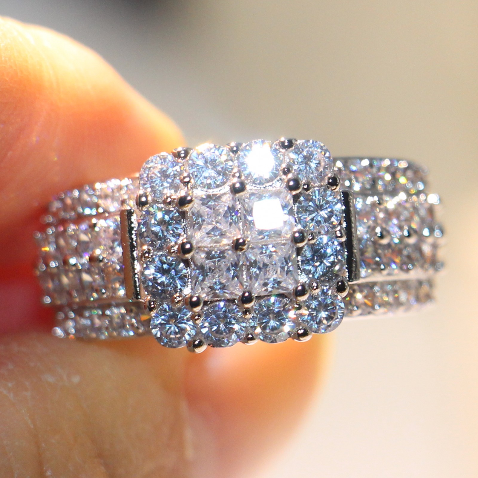 Sparkling Original Hot Choucong Brand Luxury Jewelry 925 Sterling Silver Princess White Topaz CZ Diamond Eternity Women Wedding band Ring