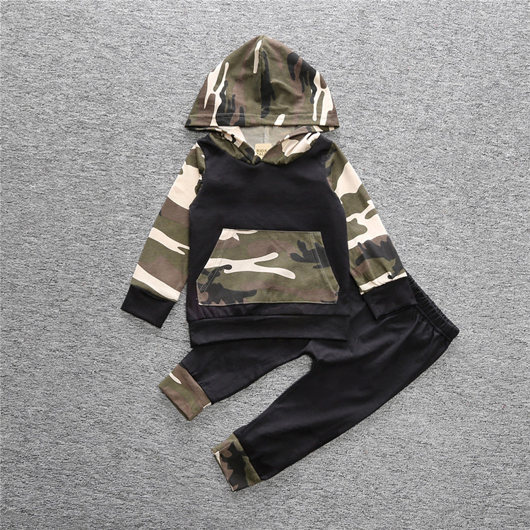 Baby clothes Hooded Tops Trousers Baby boy Camouflage Clothing long-sleeved suit 2 pcs Set