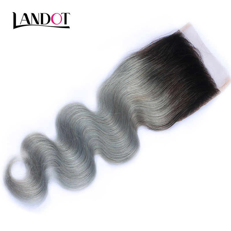 9A Ombre 1B/Grey Brazilian Virgin Human Hair Weaves 4 Bundles With Lace Closures Body Wave Ombre Peruvian Malaysian Indian Hair Extensions