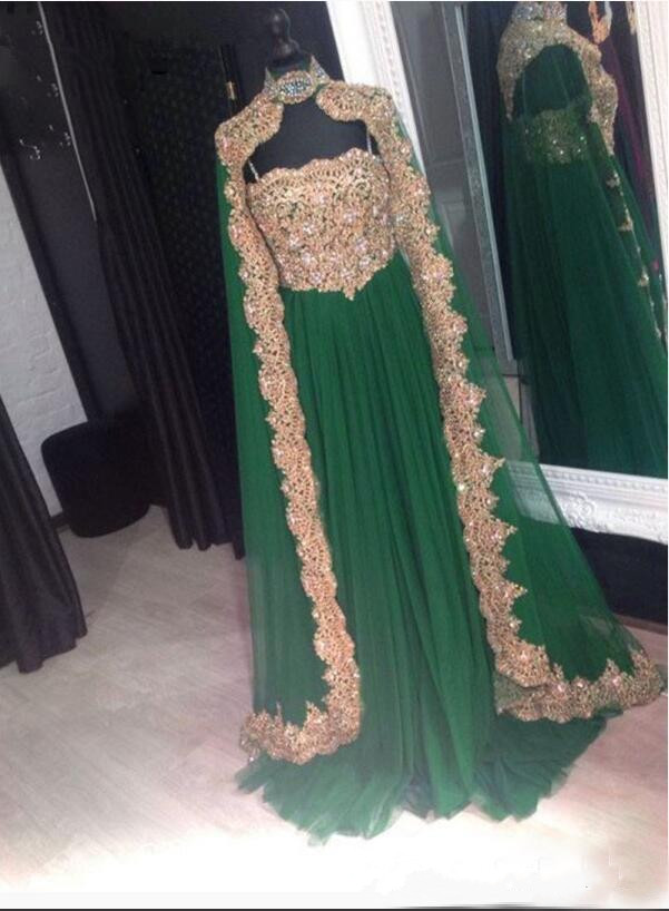 Dubai Caftan Evening Dresses With Cape Elegant Party Long Spaghetti Neck Women Wear Saudi Arabian Arabic Formal Gowns