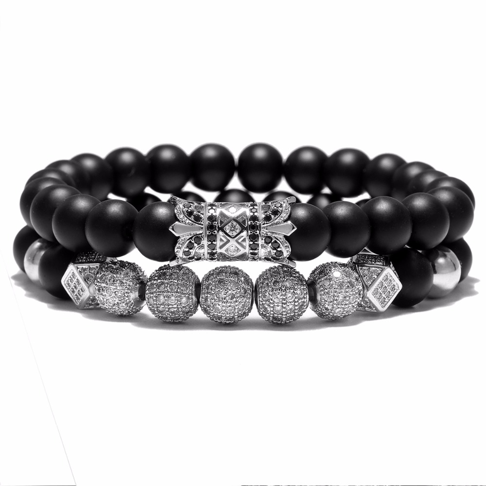 Crystal Ball Ethnic Hollow Rivet Charm Bracelets Set For Women Men Jewelry Matte Beaded Bracelet Accessories