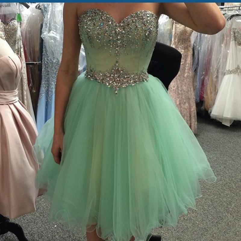 

Real Photos Mint Green Short Prom Homecoming Dresses 2019 Beads Crystal Sweetheart Mini Tulle 8th Grade Graduation Party Gown, Purple