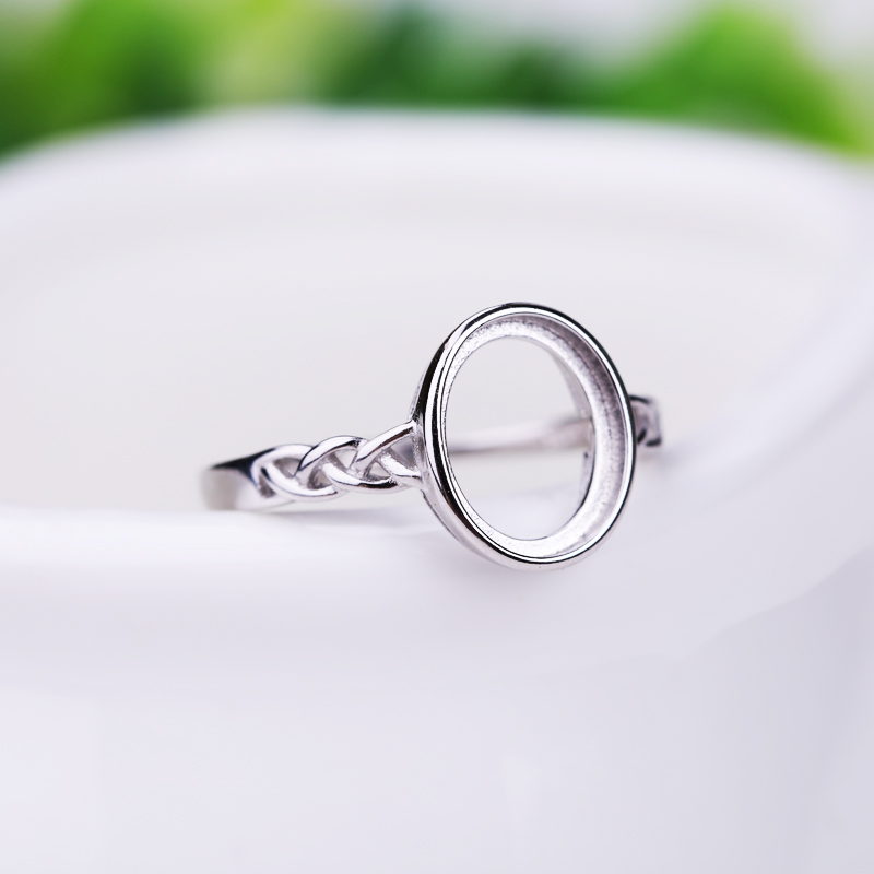 925 Sterling Silver Engagement Wedding Ring 9x10.8mm Oval Cabochon Semi Mount Ring Women for Amber Fine Jewelry Setting White Gold Color