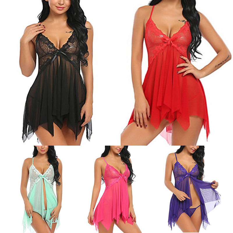 Women Sexy Lingerie Nightwear Sleepwear Dress Babydoll Lace G-string Underwear #R97, Black 
Women Sexy Lingerie Nightwear Sleepwear Dress Babydoll Lace G-string Underwear #R97, Black
