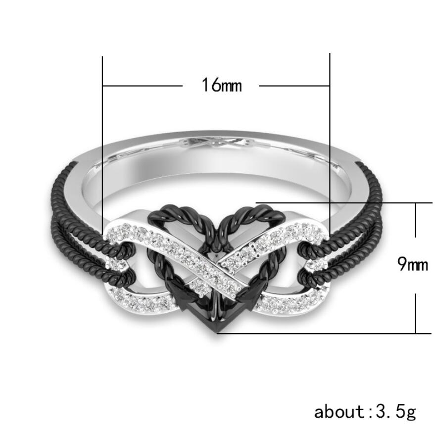 Sterg Sier & Black Gold Heart Ring for Women - Sier, Cubic Zirconia, Pave Setting, Wedding Ring, Bohemian Style 4 , ,