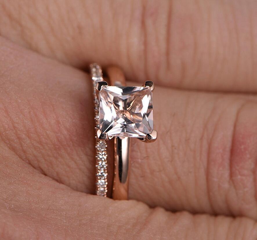 Sterg Sier & Rose Gold White Topaz Bridal Ring Set
