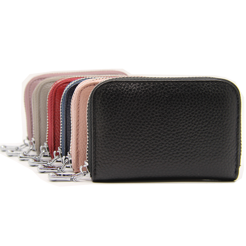 Top layer cowleather organ bag RFID antitheft female card clip man card bag multifunction zipper pocket34669138940