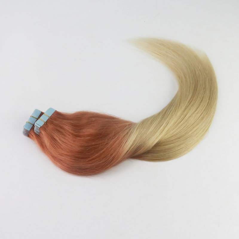 Tape In Hair Extensions 14-24" Ombre Red Fading to Blond #613 Brazilian Reny Hair Full Set Skin Weft Hair Extensions 40Pcs 100G/Package