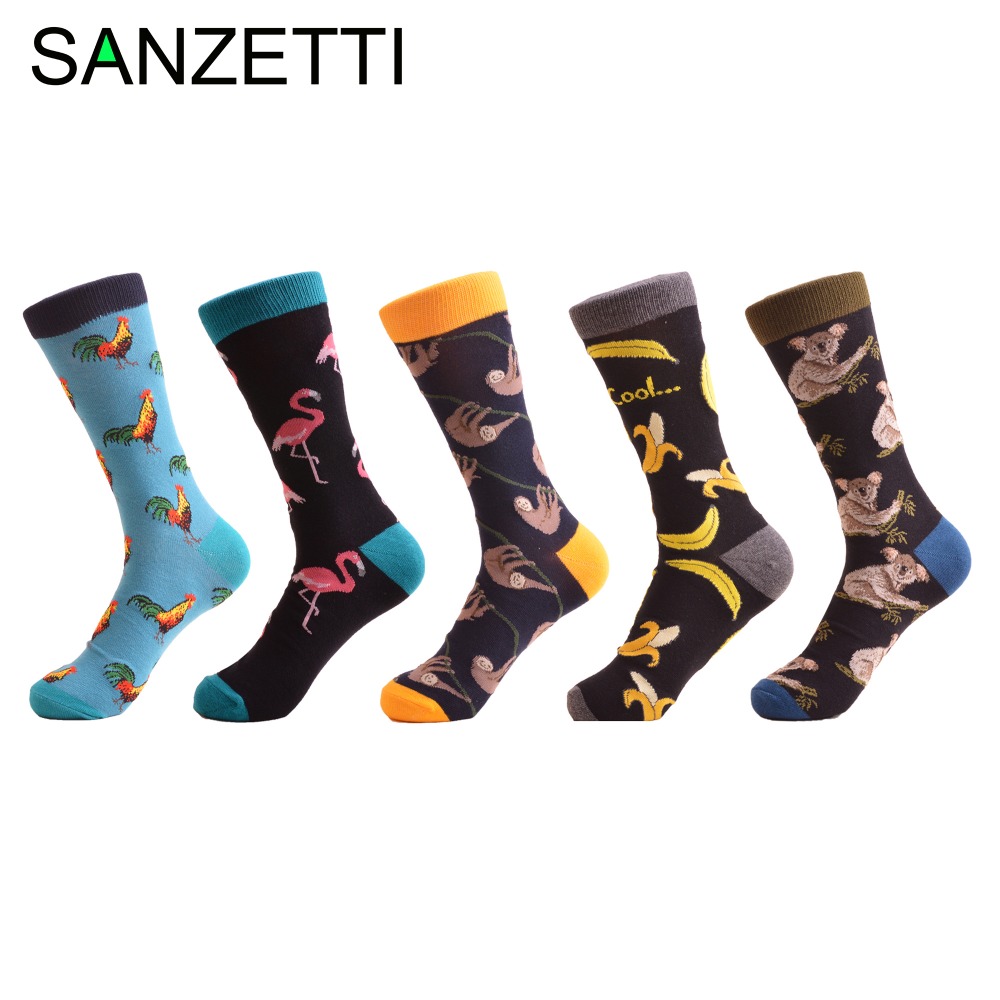 SANZETTI 5 pairs/lot Colorful Men's Cotton Causal Crew Socks Flamingos Cock Pattern Dress Wedding Socks Novelty Skateboard, As pic 
SANZETTI 5 pairs/lot Colorful Men's Cotton Causal Crew Socks Flamingos Cock Pattern Dress Wedding Socks Novelty Skateboard, As pic