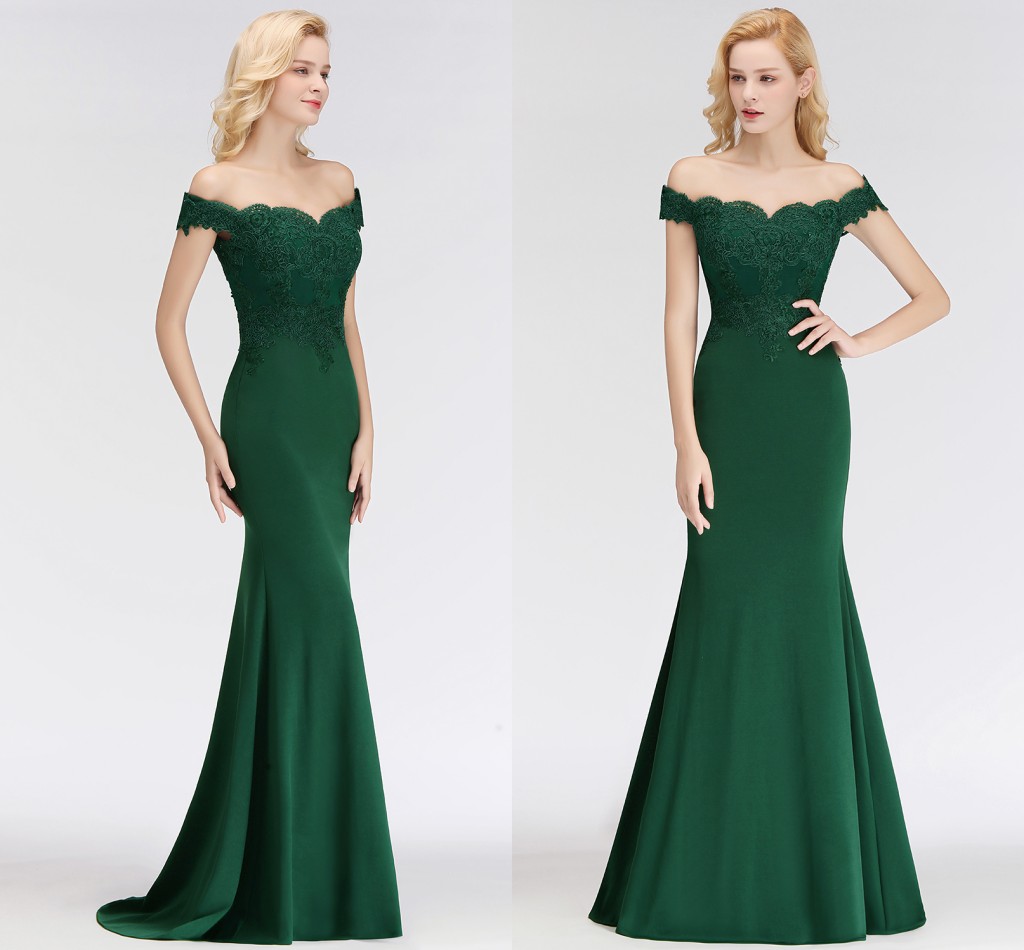 Dark Green Lace Mermaid Bridesmaid Dresses New Arrival Off Shoulders Zipper Back Burgundy Wedding Guest Party Wear Custom Made BM0065