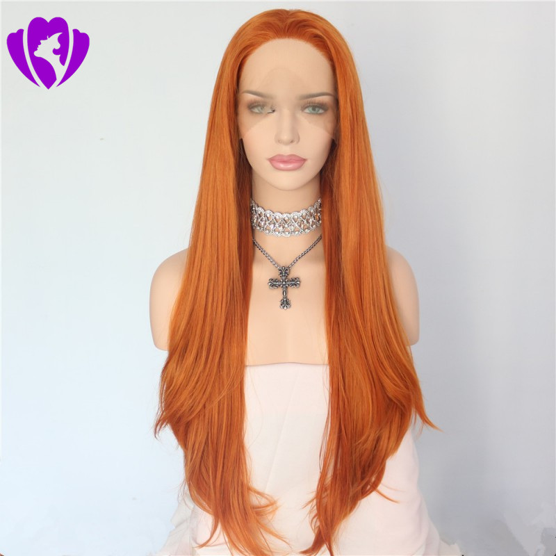Fast shipping Orange Synthetic Lace Front Wigs for Women Afro Long Straight Wig cosplay Heat Resistant Full Natural Hair