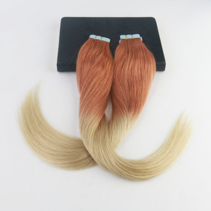 Tape In Hair Extensions 14-24" Ombre Red Fading to Blond #613 Brazilian Reny Hair Full Set Skin Weft Hair Extensions 40Pcs 100G/Package
