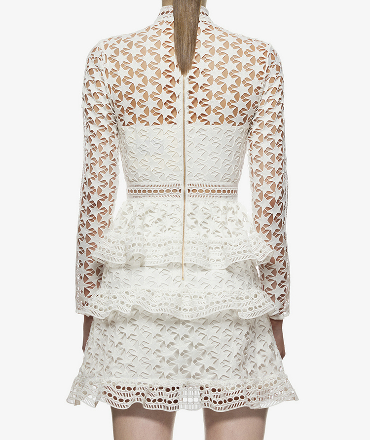 YiLin Kay High-end custom female clothing 2017 autumn/winter fashion runway style water soluble lace long sleeve dress D18110606