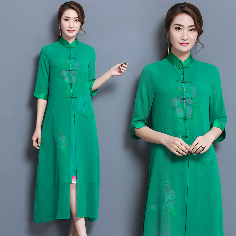 New fashion Tang suit modern traditional Chinese style gowns summer dress Qipao long green vintage cheongsam for women Ethnic clothing