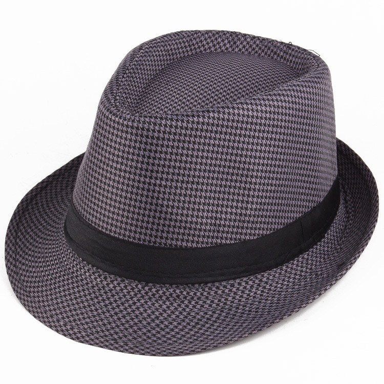 Unisex Wool Houndstooth Felt Fedora Hat With Bands Classic Plaid Jazz Top Caps Panama Bowler Brim Caps For Gentleman