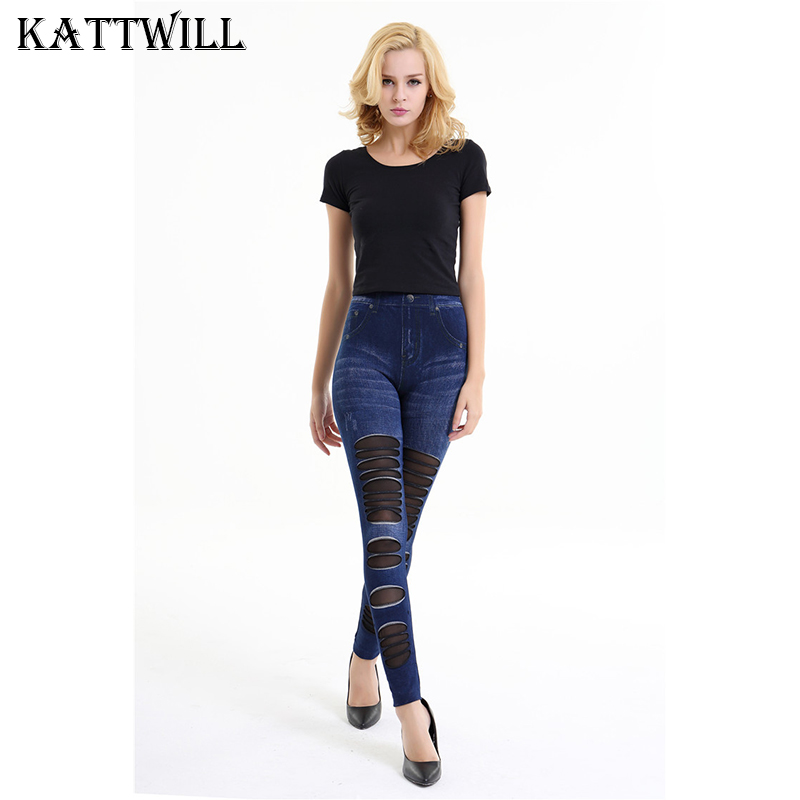 2017 Women's Leggings Jeans For Women Denim Pants With Yarn Splice Fashion Hollow Slim Jeggings Fitness Big Size Denim Leggins