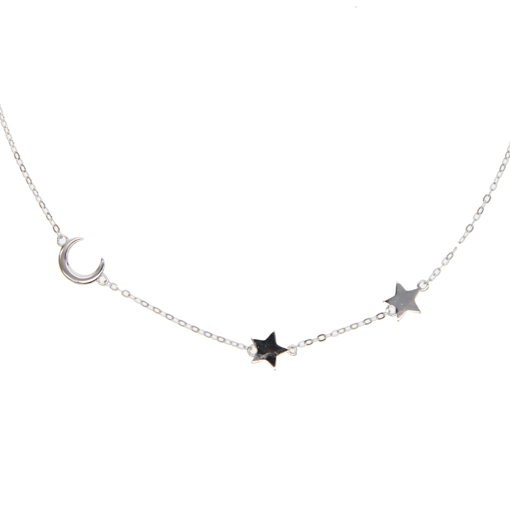 100% 925 sterling silver women chain simple moon star charm design minimal delicate jewelry high polished lovely necklace for christmas gift
