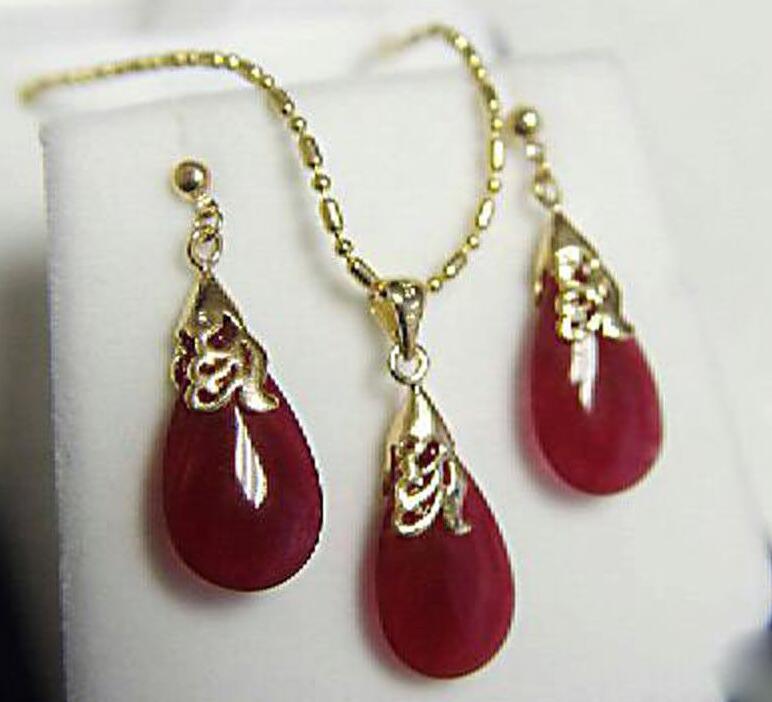 Set 18K Gold Plated Nature Women Jewelry Green Jade Pendant Necklace Earring<<<free shipping, Red
Set 18K Gold Plated Nature Women Jewelry Green Jade Pendant Necklace Earring<<<free shipping, Red