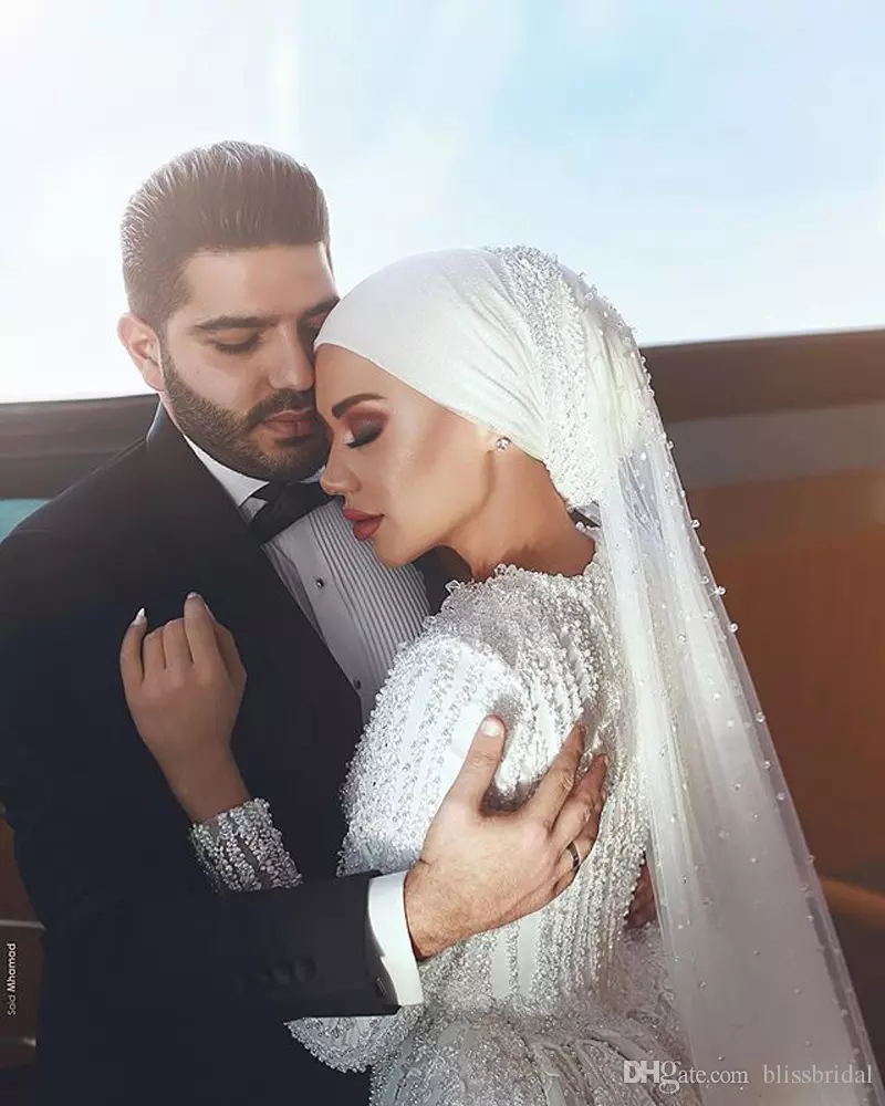 Luxury Long Sleeve Mermaid Wedding Dresses With Overskirts Jewel Neck Muslim Bridal Gown Dubai Arab Vestidos Plus Size