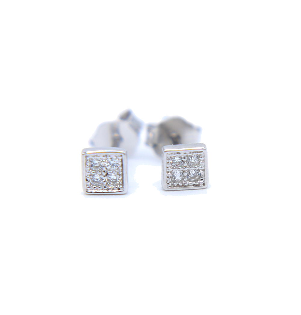 delicate minimal 925 sterling silver earring stud for girl micro pave cz tiny 4-5mm geometric round square multi piercing earrings