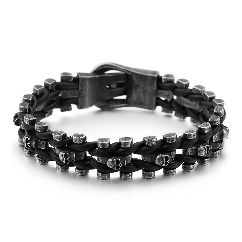 Classic Men's Punk Chain Bracelet  Skeleton Motif, Durable Stainless Steel, Vintage Silver Tone with Secure Buckle Closure