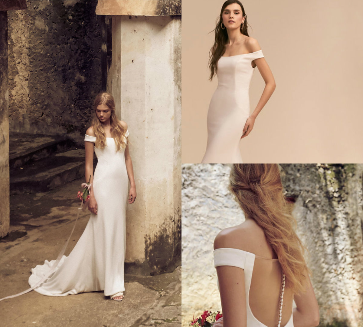 Bhldn Mermaid Wedding Dresses Off The Shoulder Satin Sweep Train Backless Sweep Train Country Bridal Dress Cheap Plus Beach Wedding Gowns