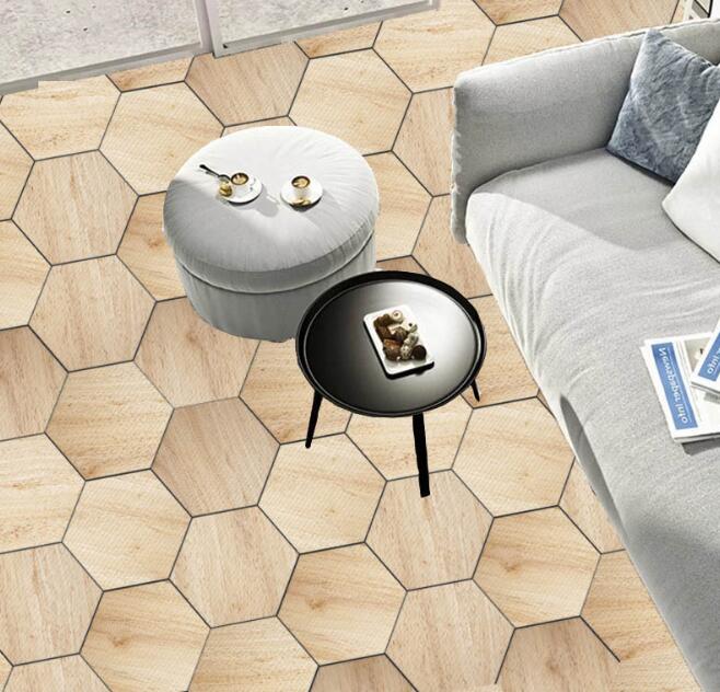 Marble Decorative Floor Stickers Wooden White Hexagon Self Adhesive Tile Art Wall Decal Sticker DIY Bathroom Decor