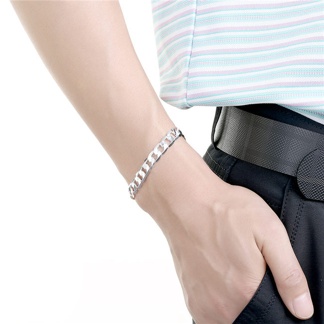 8M flattened side chain - male money silver plated bracelet SPB246; New arrival men and women 925 silver bracelet Link, Chain
