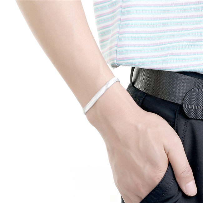 Flat soft bone Bracelet - male sterling silver plated bracelet ; Brand new men and women 925 silver bracelet SPB164