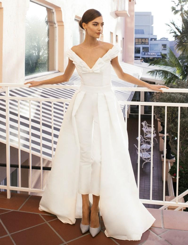 Women Jumpsuit With Detachable Train White Prom Dresses Off Shoulder Sweep Train Elegant Evening Dress Party Zuhair Murad Dress Vestidos