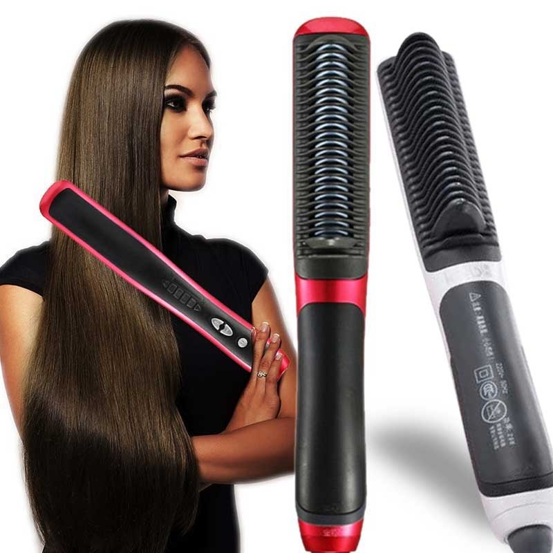 

Pro Heating Electric Ionic Fast Safe Hair Straightener Anti static Ceramic Straightening Brush Comb gold hair straightener