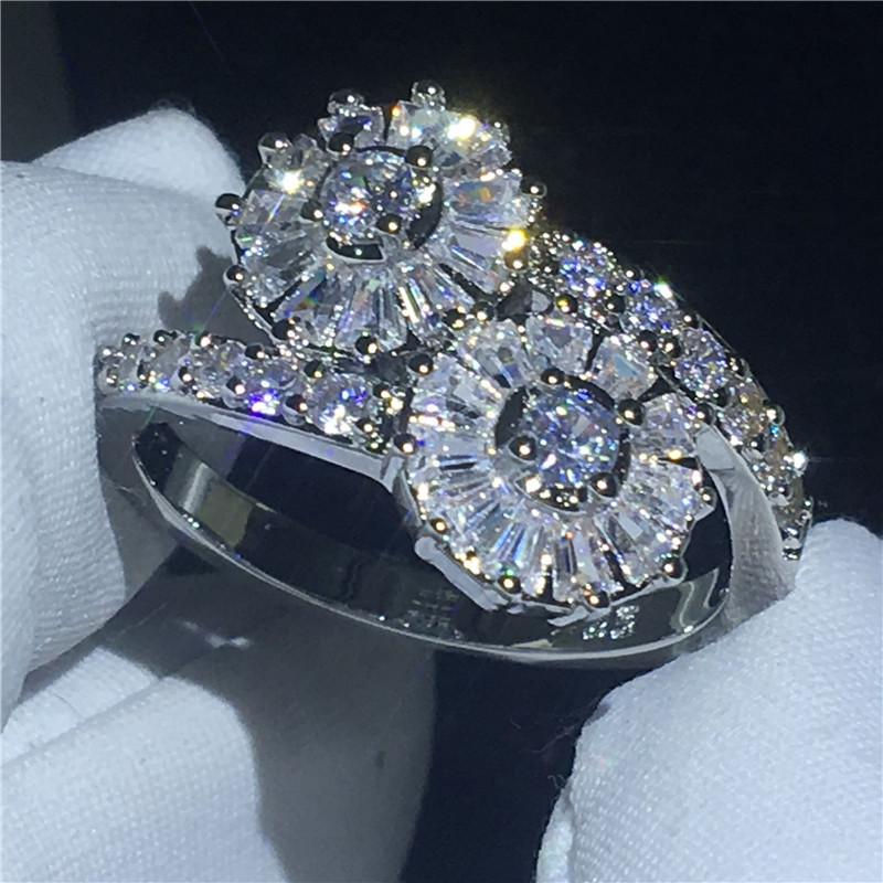 2018 Infinity Flower ring Silver color Diamond Cz Stone cross Engagement wedding band ring for women Bridal Fashion Jewelry
