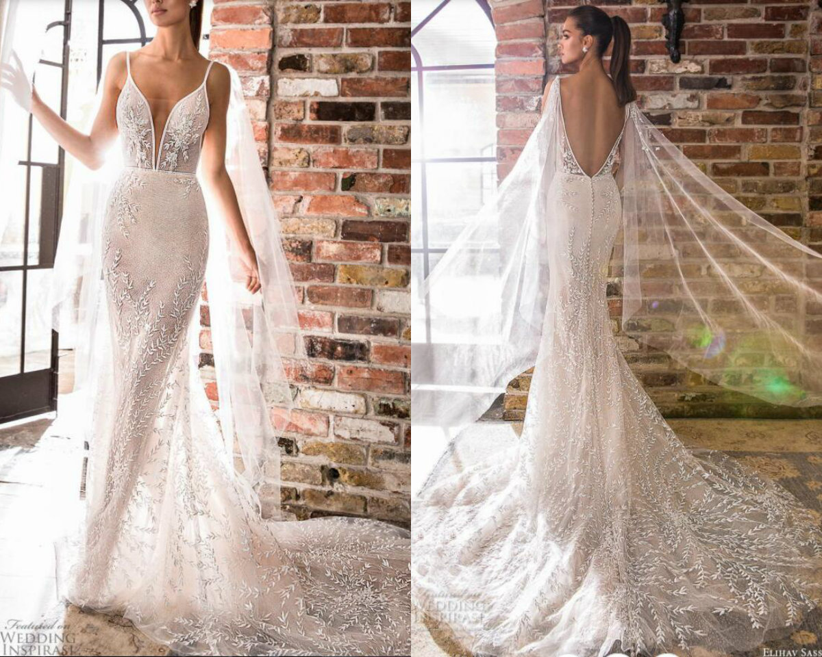 Elihav Sasson Mermaid Wedding Dresses Deep V Neck Sexy Backless Sweep Train Lace Appliques vestido de novia Plus Size Wedding Gowns