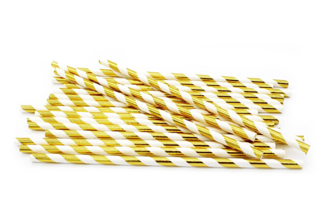 Paper Straws Metallic Gold heart star Foil Stripe Paper Straws Gold Foil Stripe Paper Straws Party Supplies