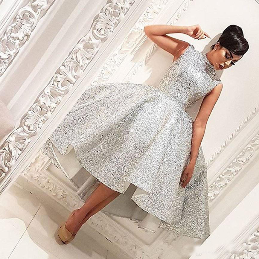 Bling Bling Sequined High Low Prom Party Dresses 2019 High Neck Sleeveless Arabic Long Formal Gowns, Yellow
Bling Bling Sequined High Low Prom Party Dresses 2019 High Neck Sleeveless Arabic Long Formal Gowns, Yellow
