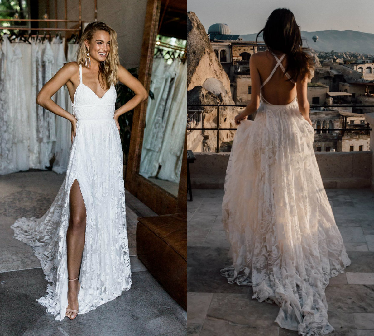 Simple A Line Beach Wedding Dresses Spaghetti Sexy Beach Country Style Lace Wedding Dress Plus Size Boho Backless Wedding Gowns