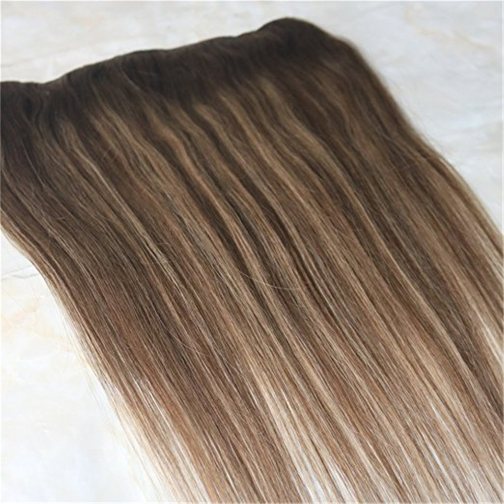 One Piece Real Hair Extensions Clip in Human Hair Balayage Highlight Color #4 Chololates Brown To #27 Honey Blonde Ombre Hair Weft