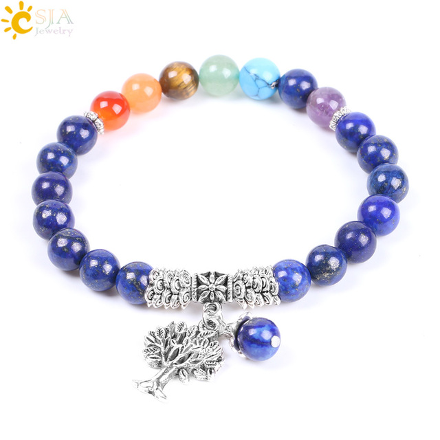CSJA Natural Stone Beaded Bracelets Lapis Lazuli 7 Chakra Reiki Elastic Rope Tree of Life Fashion Charm Jewelry for Women Men Bangles F124, Black
CSJA Natural Stone Beaded Bracelets Lapis Lazuli 7 Chakra Reiki Elastic Rope Tree of Life Fashion Charm Jewelry for Women Men Bangles F124, Black