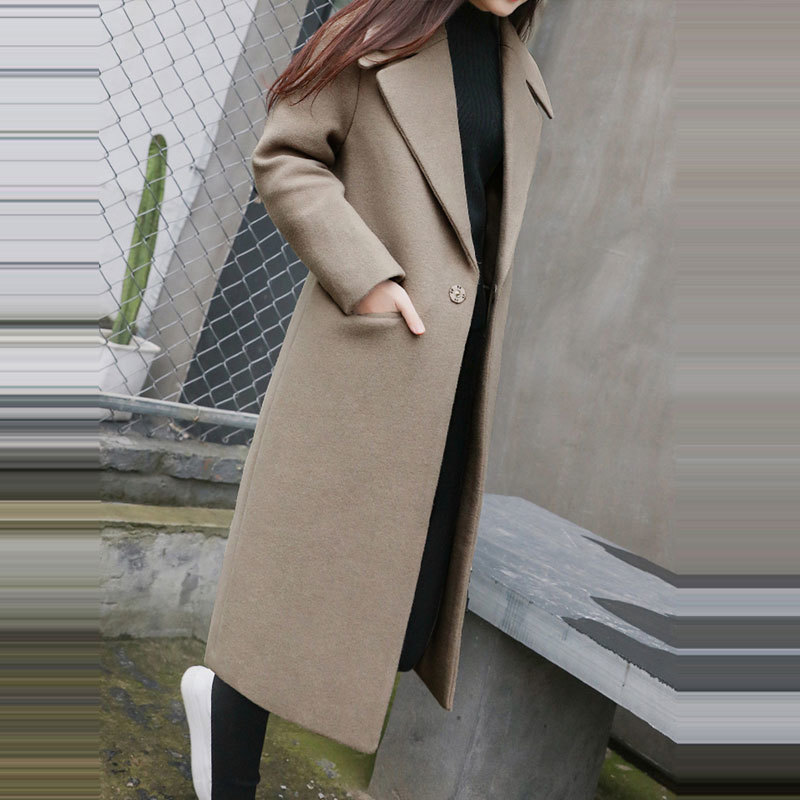1PC Spring Autumn Women's Wool Coat New Fashion Long Woolen Coat Single Breasted Slim Type Female Autumn Winter Wool Coats Z5438 S18101204