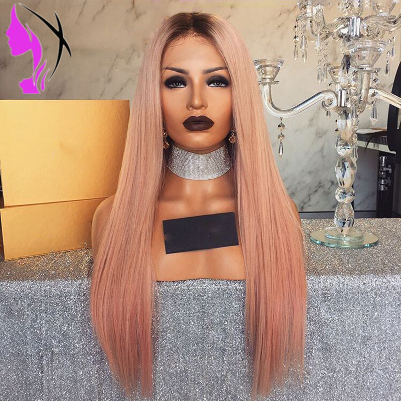 Long Pink Wig 180density brazilian full Lace Front Synthetic Wig Heat Resistant Glueless Ombre Wigs For Black Women
