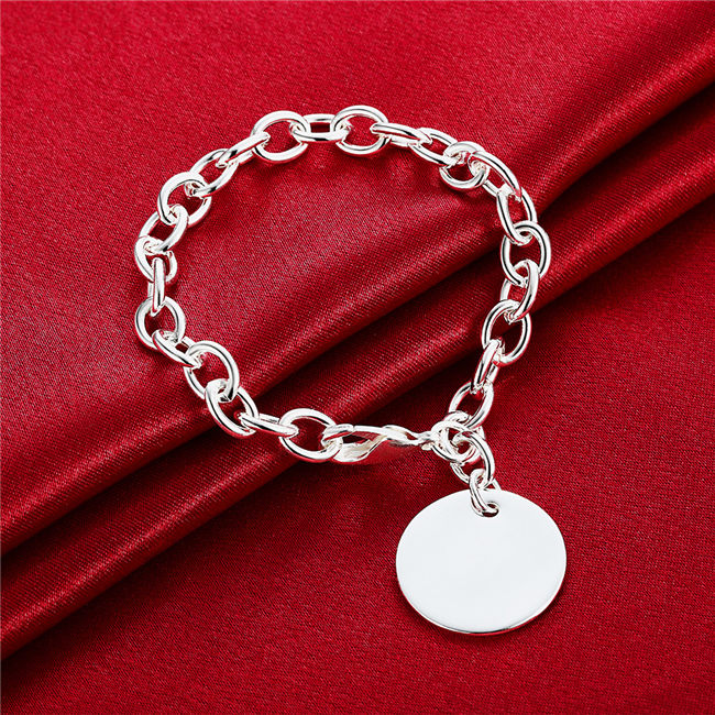 Round card rough Bracelet sterling silver plated bracelet SPB270; New arrival men and women 925 silver bracelet Link, Chain