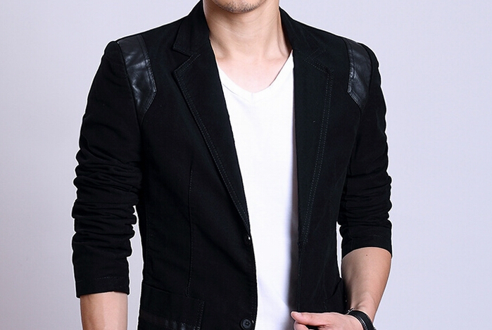 Wholesale-new winter men's leather stitching plus thick velvet suit leisure retro plus size S-6XL blazers free shipping H1935
