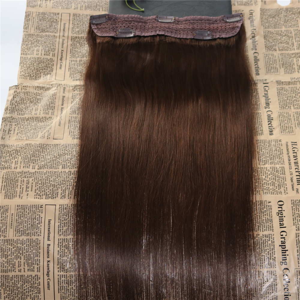 Wholesale Real Remy Human Hair #4 Dark Brown One Piece Clip in Hair Extensions with 5 clips Slik Straight Clip on Extension 70g