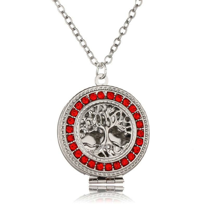 Crystal Tree Of Life Aromatherapy Essential Oil Diffuser Necklace Perfume Open Lockets Chains With Refill Pads Jewlery Women Drop Necklaces