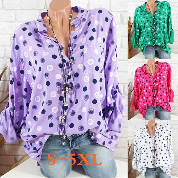 Women Dots Blouses Single Breasted Stand Collar Pockets Design T Shirts Spring Autumn New Tops, Blue
Women Dots Blouses Single Breasted Stand Collar Pockets Design T Shirts Spring Autumn New Tops, Blue