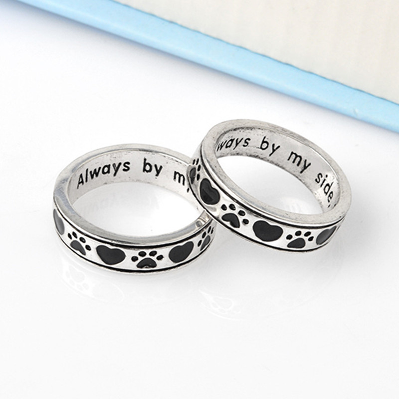 Dog Paw Heart Ring Always by my side Forever in my Heart Silver Plated Dog Footprints Rings Jewelry For Gift
Dog Paw Heart Ring Always by my side Forever in my Heart Silver Plated Dog Footprints Rings Jewelry For Gift